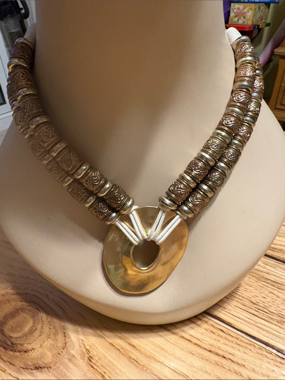 Gold-Tone Beaded Tribal Disk Necklace